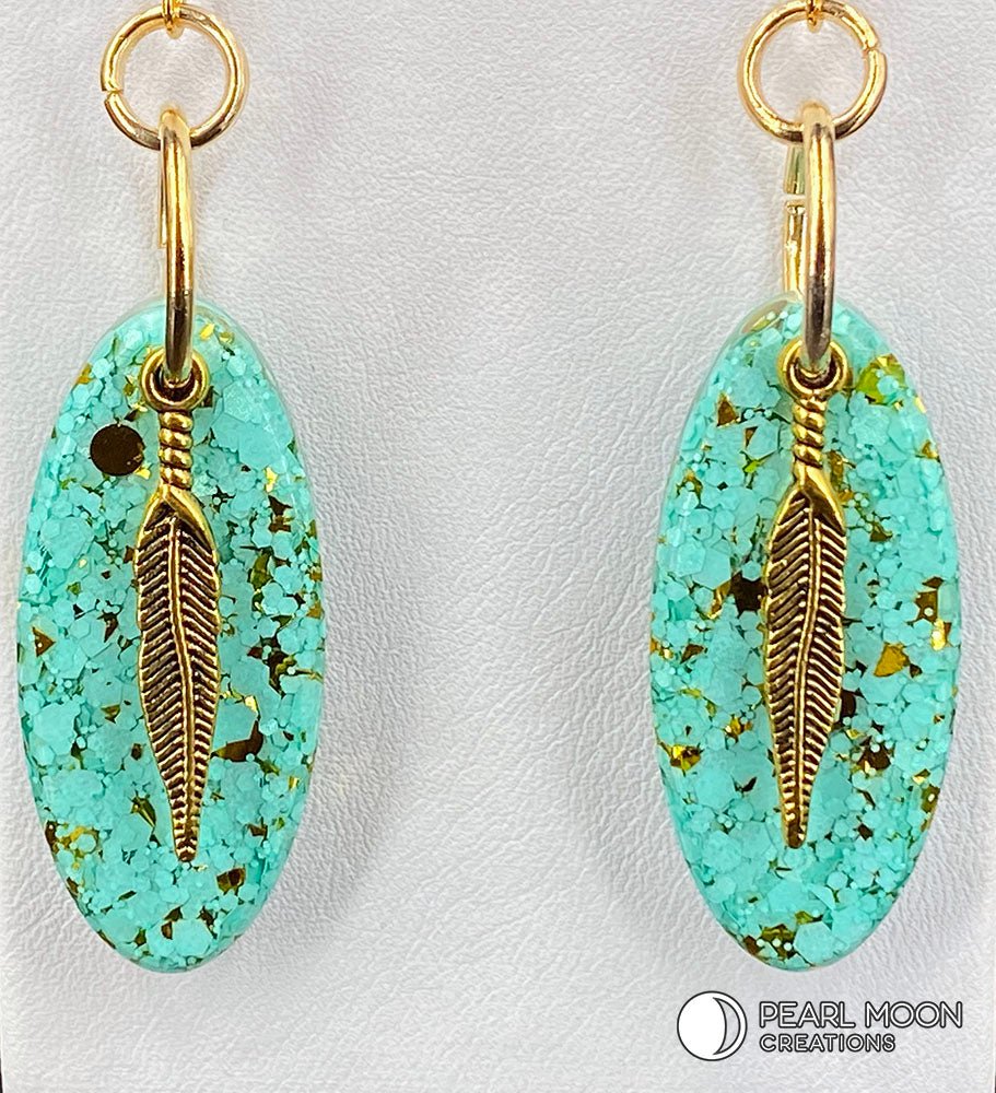 High quality Mint and gold resin statement earrings